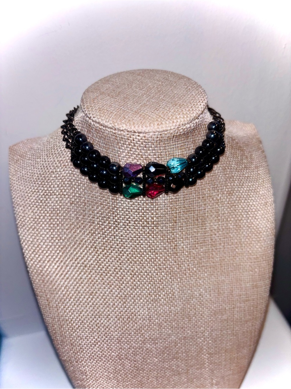 Vintage Jewel Tone Romantic Goth Beaded Choker Necklace Heirloom - Picture 14 of 15